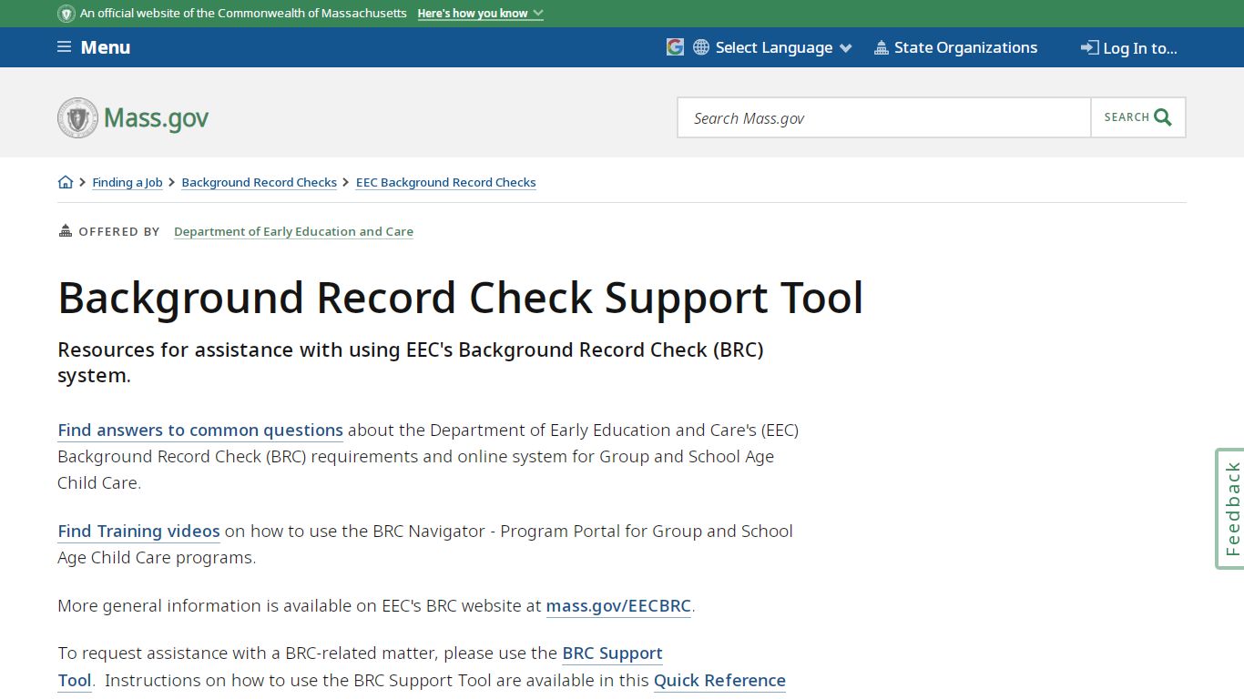 Background Record Check Support Tool | Mass.gov