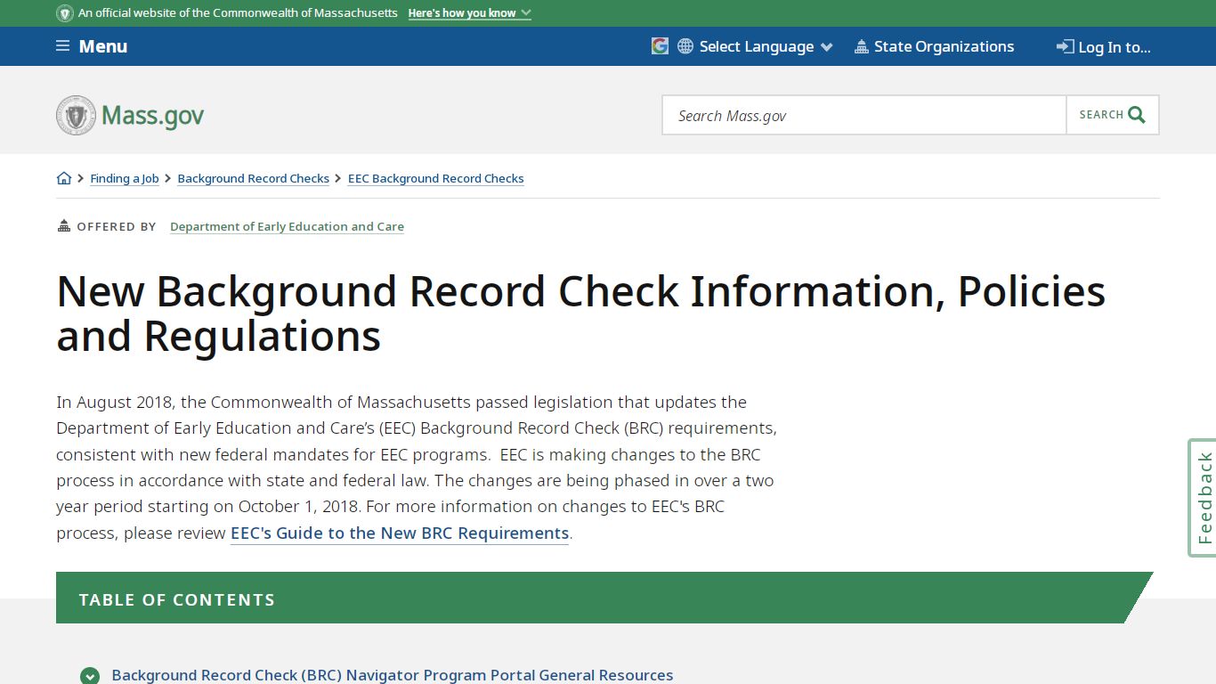 New Background Record Check Information, Policies and Regulations